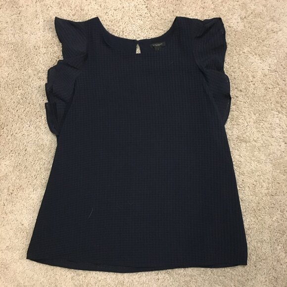 Ann Taylor Navy Blue Ruffled Flutter Sleeveless Blouse - Picture 11 of 14